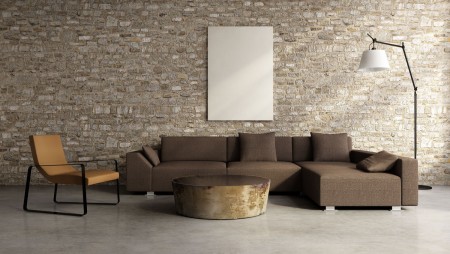 Concrete brick wall village interior, vintage design style